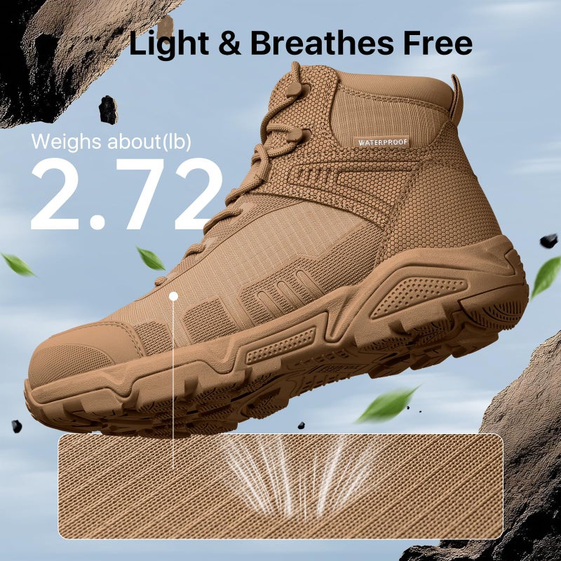 FREE SOLDIER Men's Waterproof Hiking Boots Lightweight Work Boots Military Tactical Boots Durable Combat Boots - Image 4